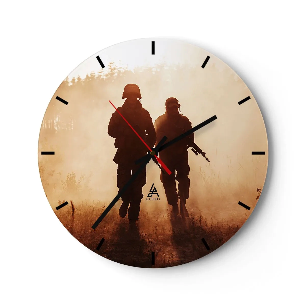 Zegar ścienny - Sylwetki żołnierzy w porannej mgle na tle natury - 30x30cm - Call of Duty - Nowoczesna dekoracja ścienna do salonu, kuchni i sypialni ARTTOR