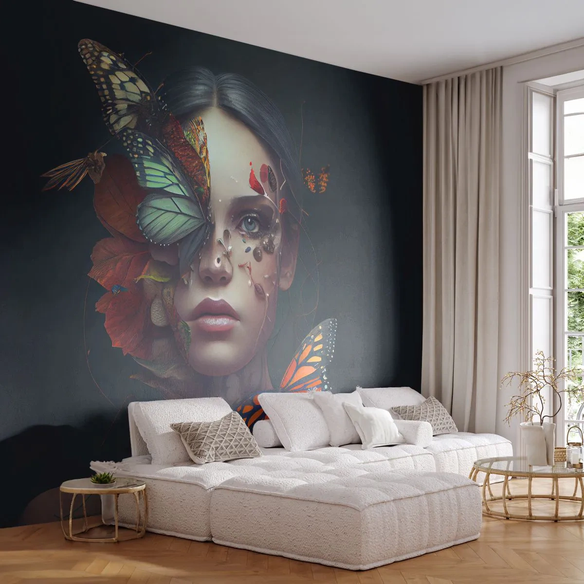 Fototapeta Premium Canvas - Cudowna metamorfoza - Motyle, Twarz, Kobieta - 200x140 cm