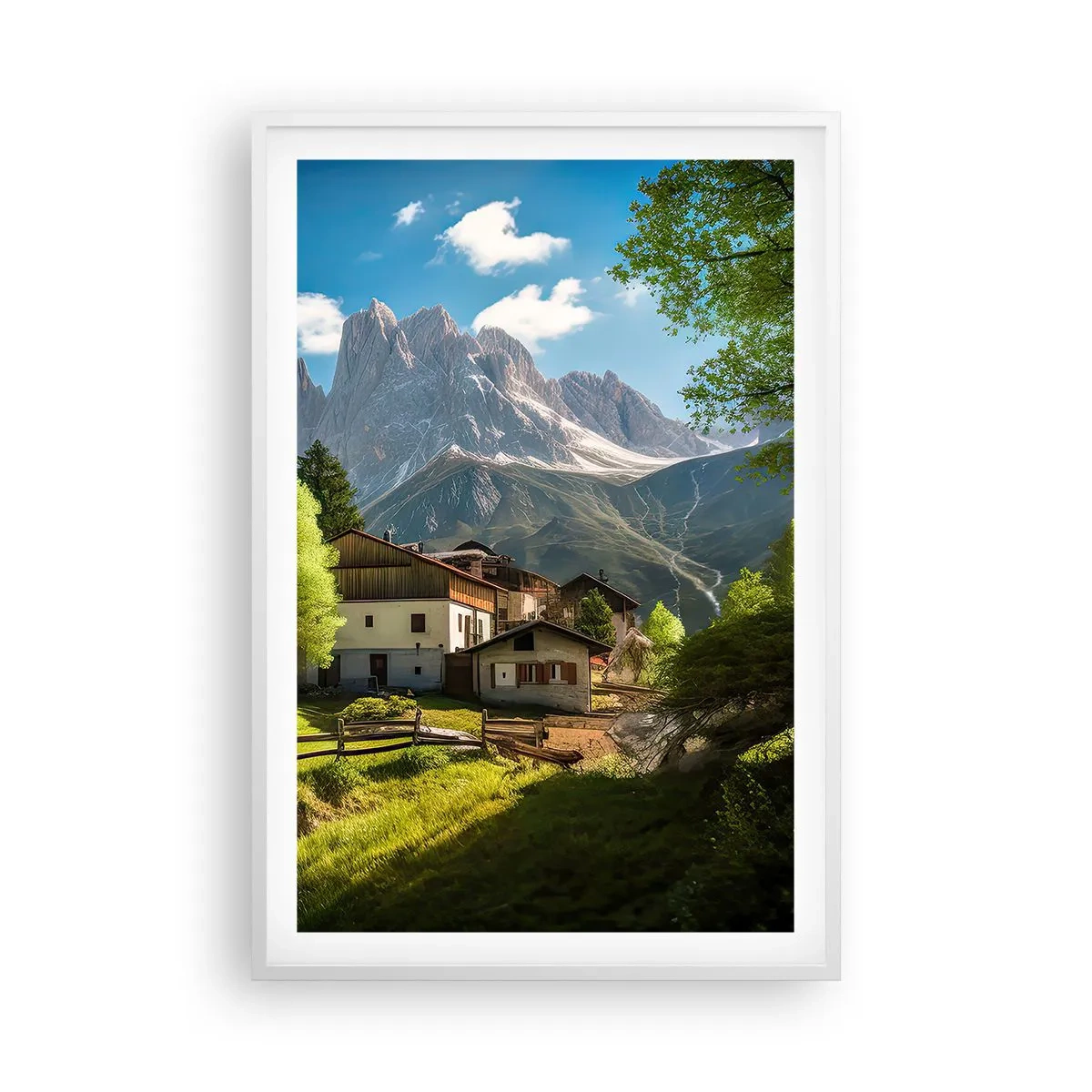 Plakat w białej ramie - Alpejska sielanka - 61x91 cm