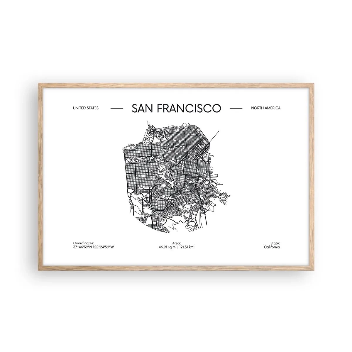 Plakat w ramie jasny dąb - Anatomia San Francisco - 91x61 cm