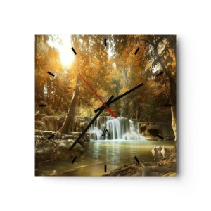 Zegar ścienny - Jesienny krajobraz z wodospadem - 30x30cm - Parkowa kaskada - Nowoczesna dekoracja ścienna do salonu i sypialni ARTTOR