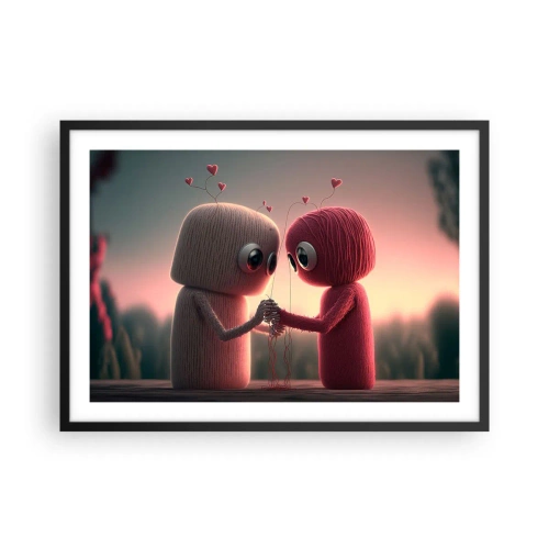 Plakat w czarnej ramie - Postacie z włóczki w uroczej scenerii z sercami - 70x50cm - Każdemu wolno kochać - Nowoczesna dekoracja ścienna do salonu i sypialni ARTTOR