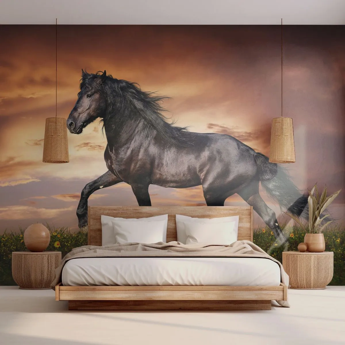 Fototapeta Samoprzylepna Deluxe Sticker - Czarny książę - Zwierzęta, Koń Arabski, Krajobraz - 250x175 cm