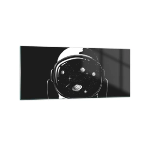 Obraz na szkle - Astronautyczny hełm z widokiem na kosmos w minimalistycznym stylu - 120x50cm - Niezły widok - Nowoczesna dekoracja ścienna do salonu i sypialni ARTTOR