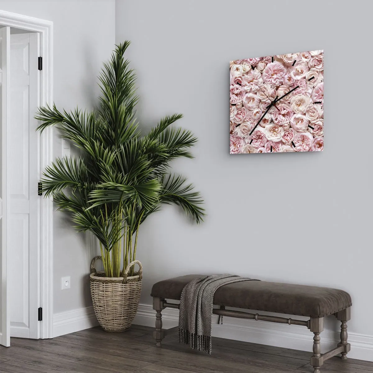 Zegar ścienny - Delikatne róże w odcieniach różu na całej powierzchni - 30x30cm - Usłane różami - Nowoczesna dekoracja ścienna do salonu i sypialni ARTTOR