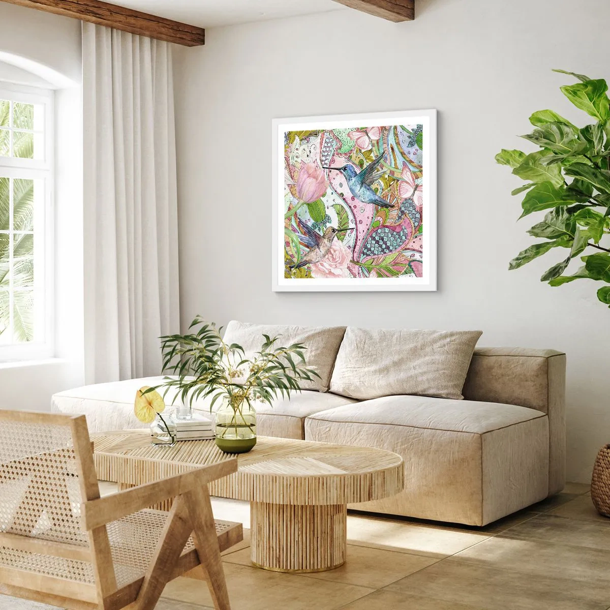 Plakat w białej ramie - Wplątane w pnączach - 60x60 cm