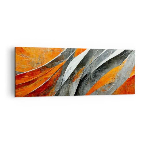 Obraz na płótnie - Abstrakcyjne linie w odcieniach pomarańczu i szarości - 140x50cm - Żar i chłód - Nowoczesna dekoracja ścienna do salonu i sypialni ARTTOR