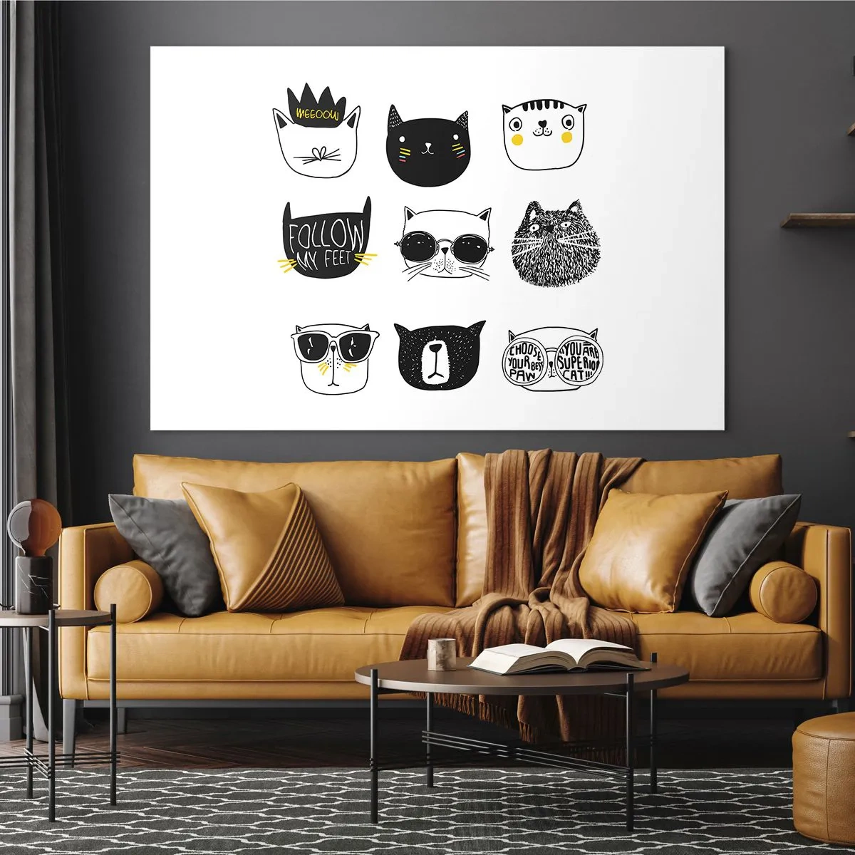 Obraz na szkle - Ilustracje uroczych kotów w minimalistycznym stylu - 70x50cm - Każdy inny - Nowoczesna dekoracja ścienna do salonu i sypialni ARTTOR