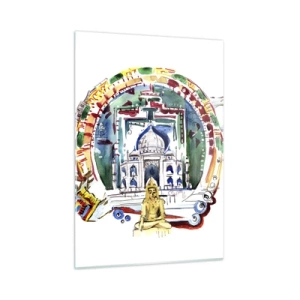 Obraz na szkle - Kolorowa ilustracja zabytków Indii w stylu akwareli - 50x70cm - Hinduska równowaga świata - Nowoczesna dekoracja ścienna do salonu, kuchni i sypialni ARTTOR