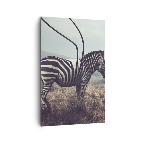 Obraz na płótnie - Surrealistyczna zebra na tle trawiastego krajobrazu - 80x120cm - Uwaga! Usterka - Nowoczesna dekoracja ścienna do salonu i sypialni ARTTOR