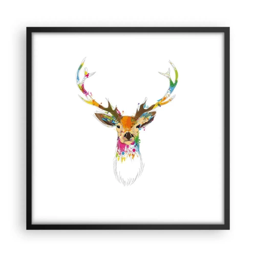 Plakat w czarnej ramie - Łagodny jelonek skąpany w kolorze - 50x50 cm
