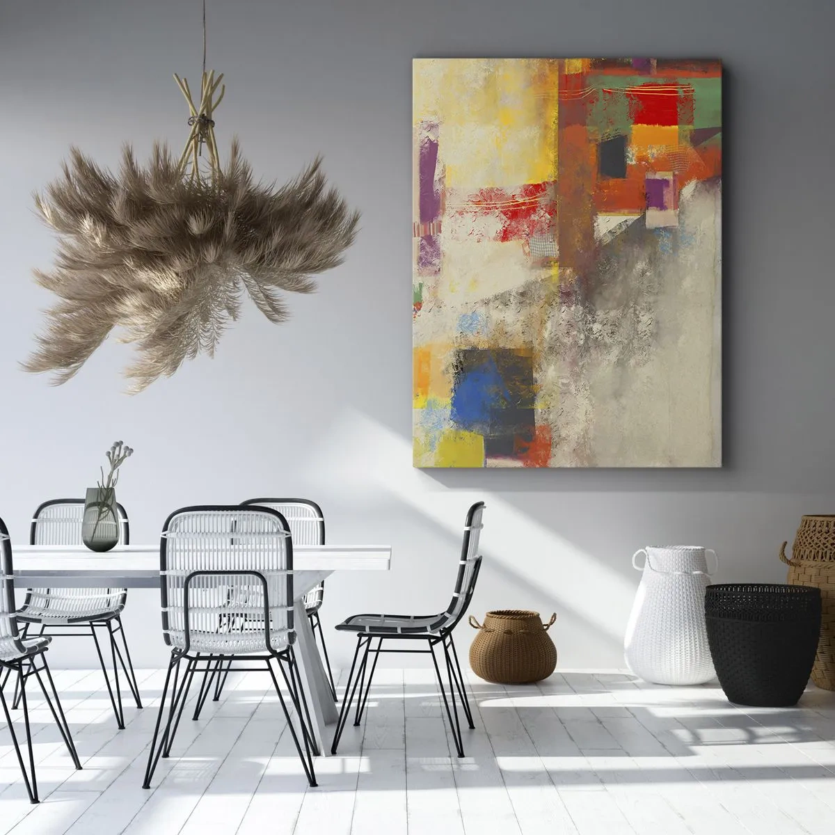 Obraz na płótnie - Kolorowa abstrakcja z geometrycznymi kształtami - 80x120cm - Geometria barw - Nowoczesna dekoracja ścienna do salonu i sypialni ARTTOR