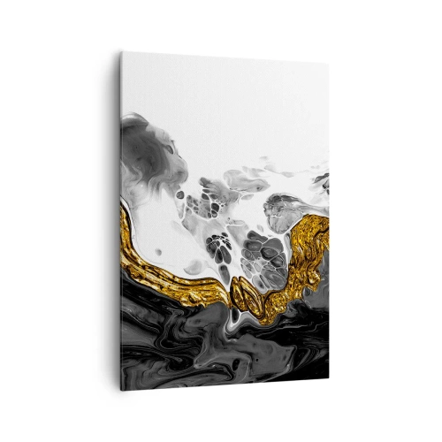 Obraz na płótnie - Abstrakcyjna kompozycja z akcentami złota i czerni - 70x100cm - Kompozycja organiczna - Nowoczesna dekoracja ścienna do salonu i sypialni ARTTOR