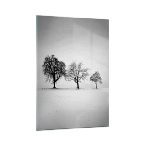 Obraz na szkle - Trzy samotne drzewa na ośnieżonej przestrzeni - 50x70cm - O czym śnią? - Nowoczesna dekoracja ścienna do salonu, kuchni i sypialni ARTTOR