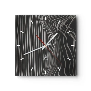 Zegar ścienny - Białe linie na ciemnoszarym tle w abstrakcyjnym układzie - 30x30cm - Rytm i akcent - Nowoczesna dekoracja ścienna do salonu i sypialni ARTTOR