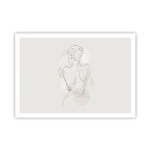 Plakat - Minimalistyczny szkic kobiecej sylwetki na jasnym tle - 100x70cm - Jak czuły instrument - Nowoczesna dekoracja ścienna do salonu i sypialni ARTTOR