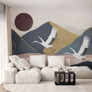 Fototapeta Premium Canvas - I znowu ZLECIAŁ dzień - Abstrakcja, Żurawie, Góry - 350x256 cm