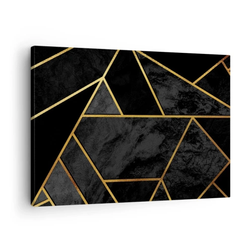 Obraz na płótnie - Geometryczny wzór złota na czarnym tle - 70x50cm - Mrok i blask - Nowoczesna dekoracja ścienna do salonu i sypialni ARTTOR