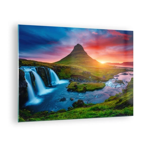 Obraz na szkle - Islandia - ogień i woda - 70x50cm - Islandia - ogień i woda - Nowoczesna dekoracja ścienna do salonu i sypialni ARTTOR