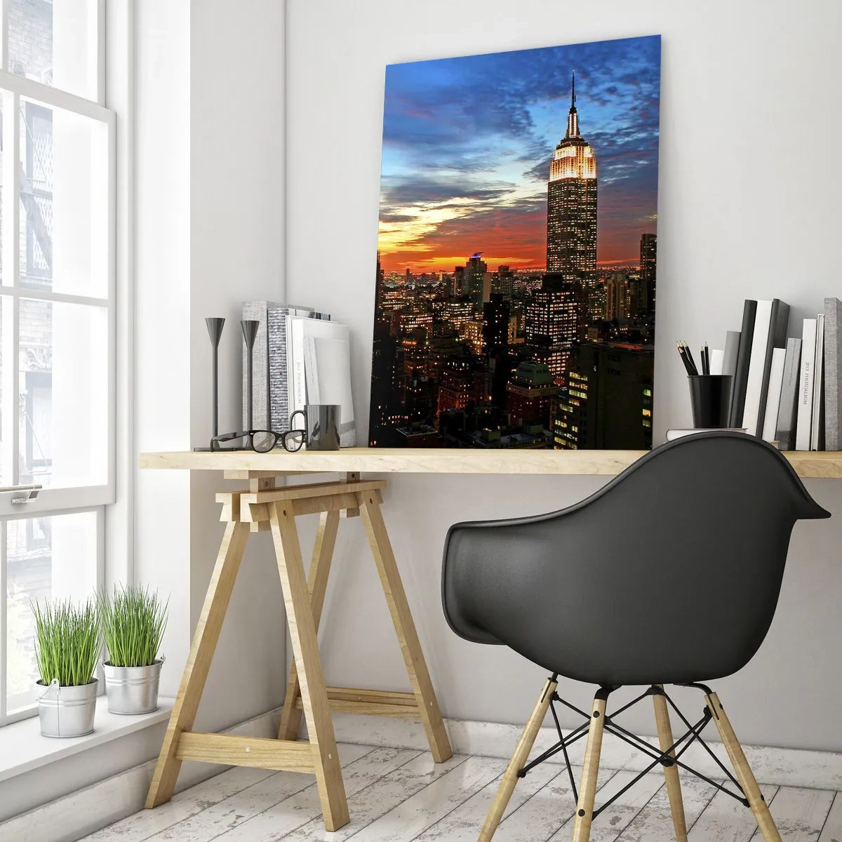 Obraz na szkle - Nocna panorama miasta z oświetlonymi budynkami - 50x70cm - Świetlista noc amerykańska - Nowoczesna dekoracja ścienna do salonu, kuchni i sypialni ARTTOR