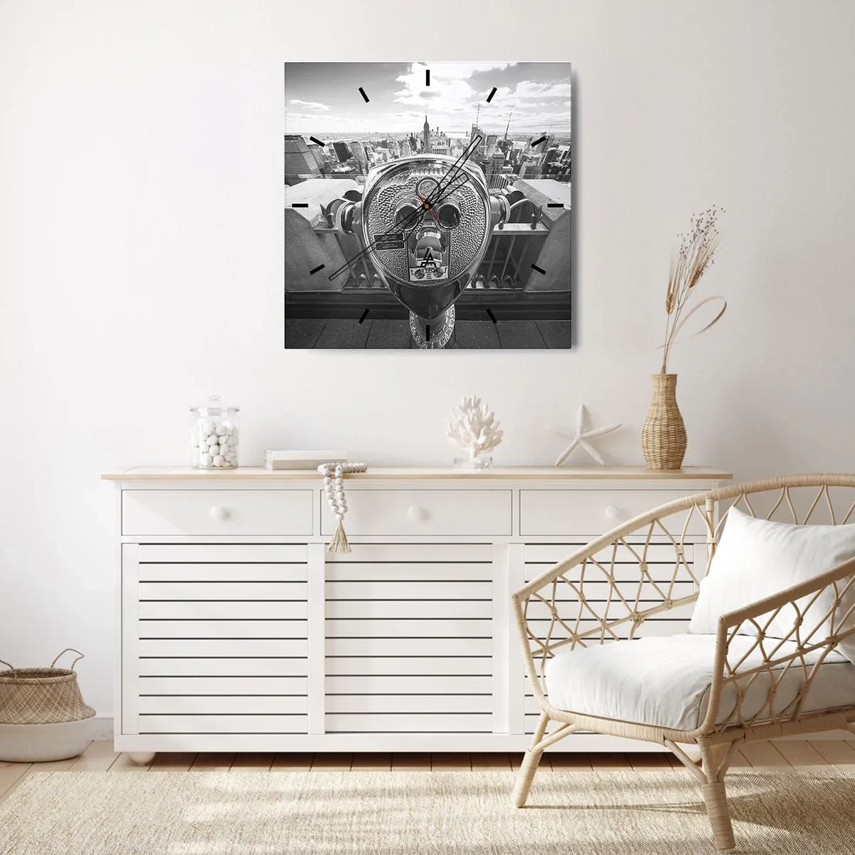 Zegar ścienny - Monochromatyczny widok przez lunetę na panoramę miasta - 30x30cm - Miasto nad miastami - Nowoczesna dekoracja ścienna do salonu i sypialni ARTTOR