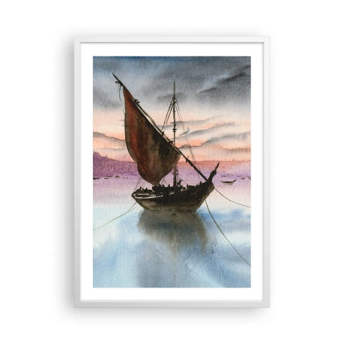 Plakat w białej ramie - Wieczór w porcie - 50x70 cm