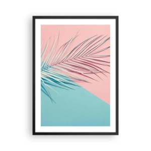 Plakat w czarnej ramie - Palma na tle pastelowych różowo-błękitnych kolorów - 50x70cm - Tropikalna impresja - Nowoczesna dekoracja ścienna do salonu i sypialni ARTTOR
