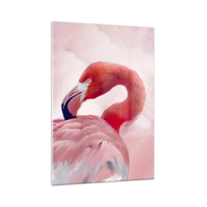 Obraz na szkle - Różowy flaming z gracją zwrócony w bok - 50x70cm - Ptasia uroda - Nowoczesna dekoracja ścienna do salonu, kuchni i sypialni ARTTOR