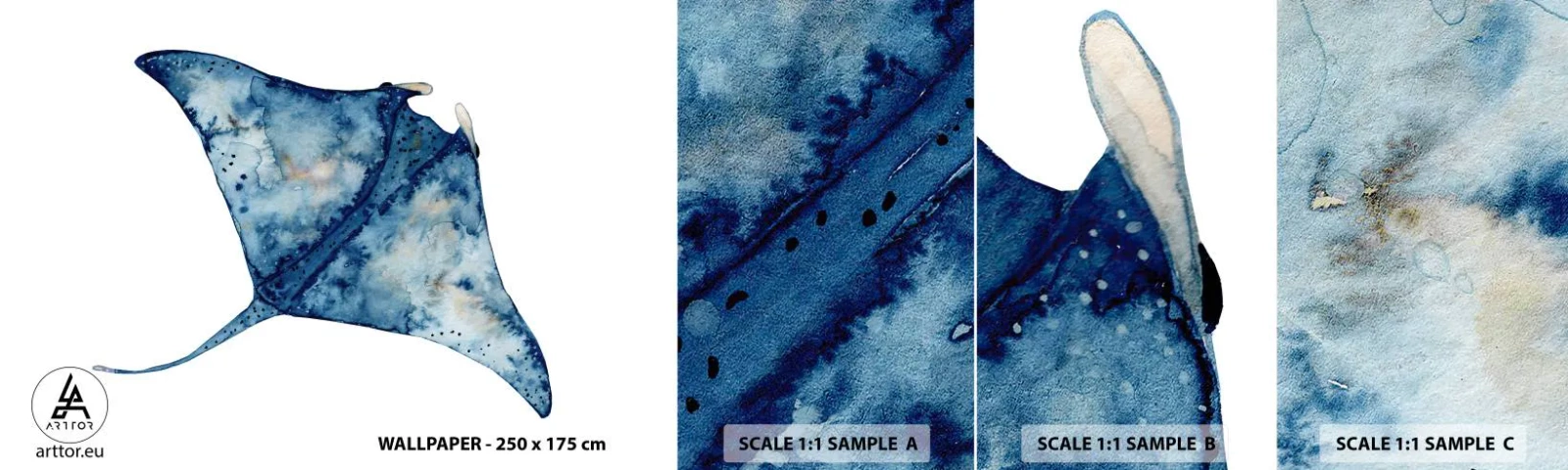 Fototapeta Próbka Samoprzylepna Deluxe Sticker - Życie w błękicie - Płaszczka, Ryba, Nadmorski Styl - 100x30 cm