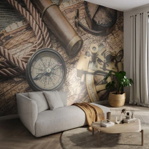 Fototapeta Samoprzylepna Deluxe Sticker - Wyznacz kurs - Marynistyczne, Mapa Świata, Kompas - 250x175 cm