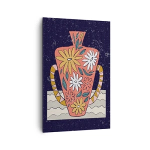 Obraz na płótnie - Ozdobny dzban w stylu retro z florystycznym wzorem na ciemnym tle - 80x120cm - Malowany dzban - Nowoczesna dekoracja ścienna do salonu i sypialni ARTTOR