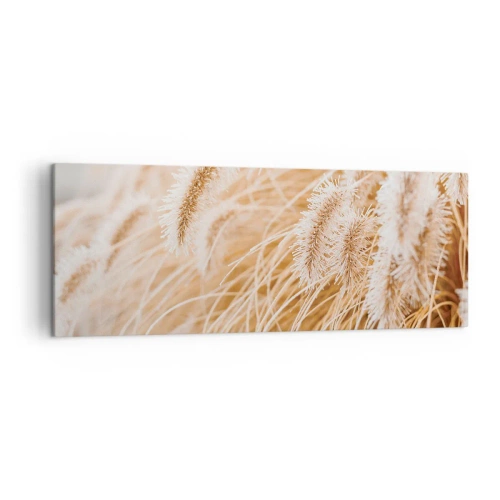 Obraz na płótnie - Zbliżenie na złote, delikatne trawy w promieniach słońca - 140x50cm - Złoty szelest traw - Nowoczesna dekoracja ścienna do salonu i sypialni ARTTOR