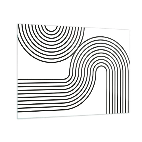 Obraz na szkle - Czarno-biała grafika z zakrzywionymi równoległymi liniami - 70x50cm - Na zakręcie - Nowoczesna dekoracja ścienna do salonu i sypialni ARTTOR