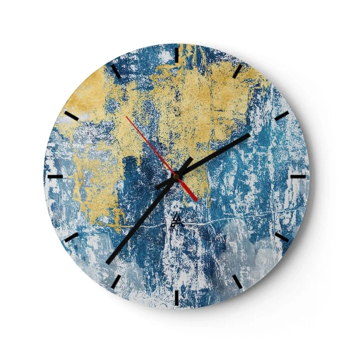 Zegar ścienny - Tekstura z niebieskimi i złotymi akcentami - 30x30cm - Abstrakcja pełna pogody - Nowoczesna dekoracja ścienna do salonu, kuchni i sypialni ARTTOR