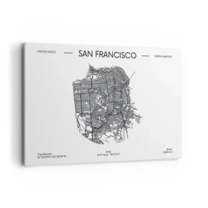 Obraz na płótnie - Mapa San Francisco w czarno-białym stylu minimalistycznym - 120x80cm - Anatomia San Francisco - Nowoczesna dekoracja ścienna do salonu, kuchni i sypialni ARTTOR