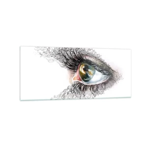 Obraz na szkle - Artystyczne oko z żółto-zieloną tęczówką i misternymi detalami - 120x50cm - Zajrzyj wprost do duszy - Nowoczesna dekoracja ścienna do salonu i sypialni ARTTOR