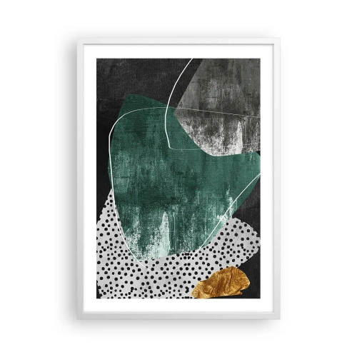 Plakat w białej ramie - Barwna abstrakcja z płatkiem złota - 50x70 cm