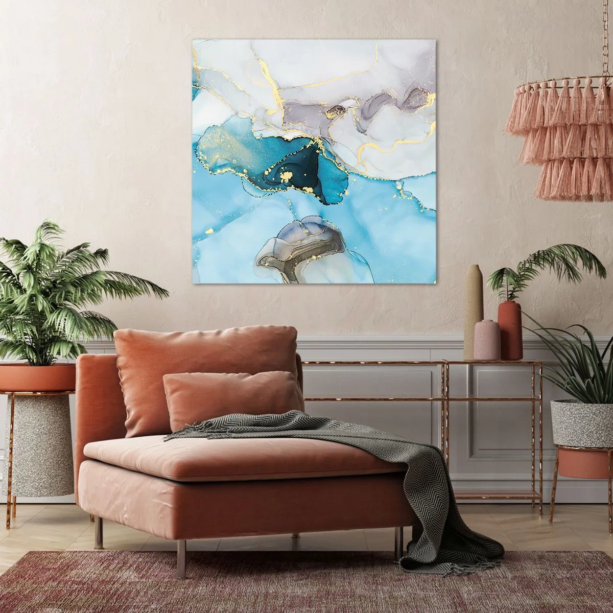 Obraz na płótnie - Studium spotkania szarości z turkusem - 60x60 cm