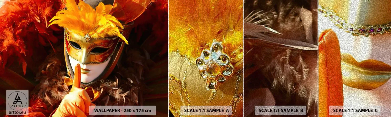 Fototapeta Próbka Premium Sand - Tajemnica to część gry - Maska Wenecka, Sztuka, Wenecja - 100x30 cm