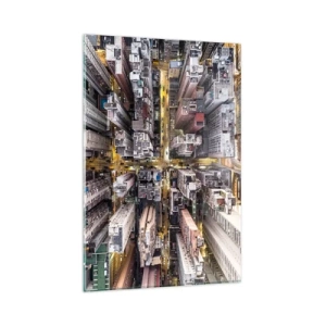 Obraz na szkle - Widok z lotu ptaka na miasto pełne drapaczy chmur - 80x120cm - Pozdrowienia z Hongkongu - Nowoczesna dekoracja ścienna do salonu i sypialni ARTTOR