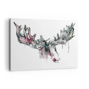 Obraz na płótnie - Artystyczna akwarela łosia z bogatymi porożami - 120x80cm - Korona króla lasu - Nowoczesna dekoracja ścienna do salonu, kuchni i sypialni ARTTOR