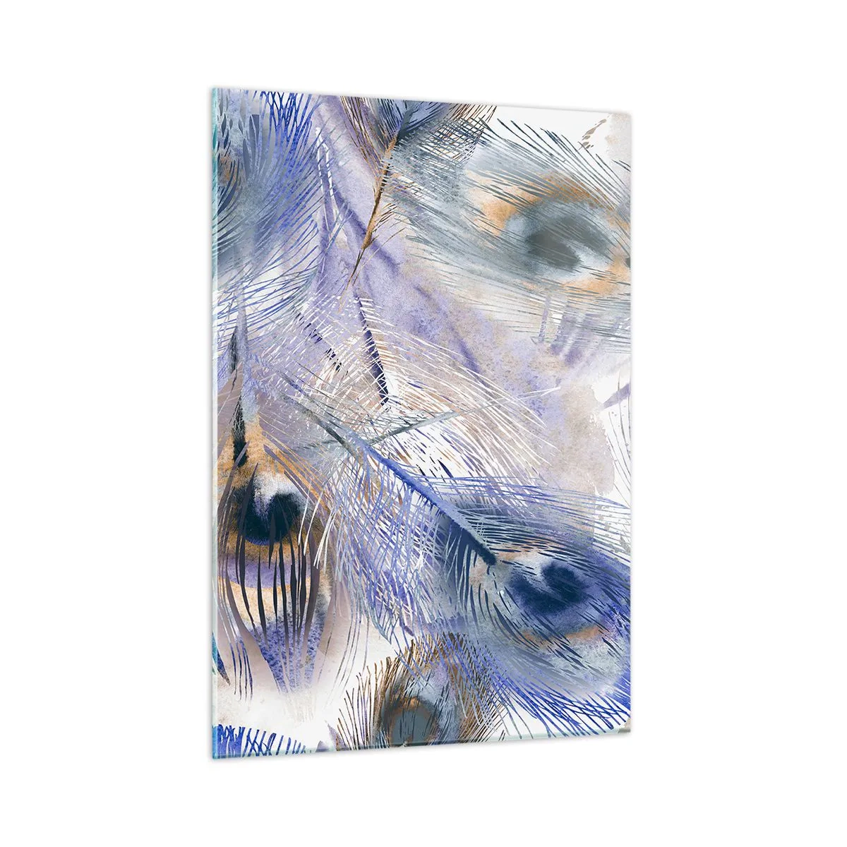 Obraz na szkle - Delikatne pióra pawia w odcieniach niebieskiego i brązu - 50x70cm - Pawiooka kompozycja - Nowoczesna dekoracja ścienna do salonu, kuchni i sypialni ARTTOR