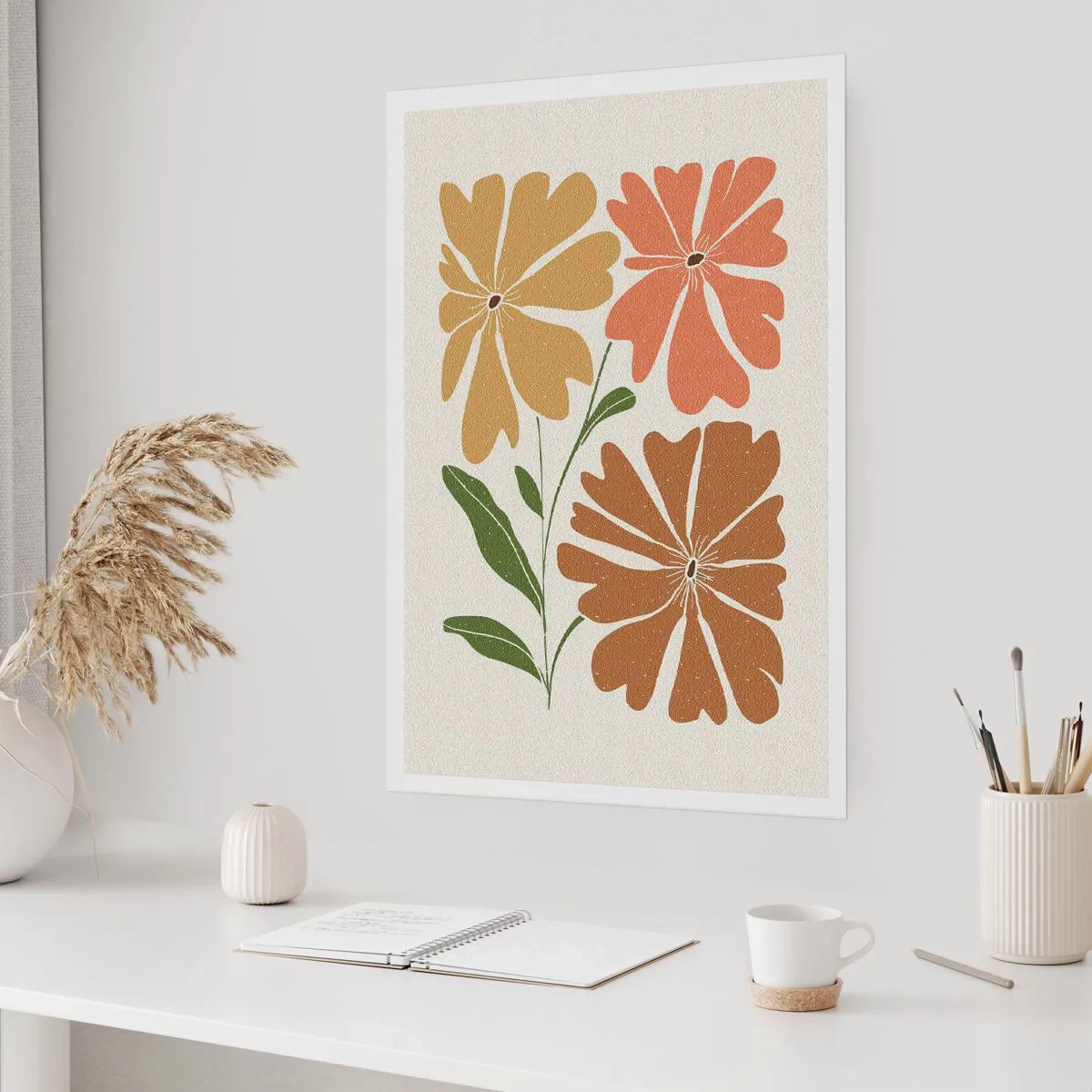Plakat - Minimalistyczne kwiaty w ciepłych odcieniach - 50x70cm - Natura i geometria - Nowoczesna dekoracja ścienna do salonu, kuchni i sypialni ARTTOR