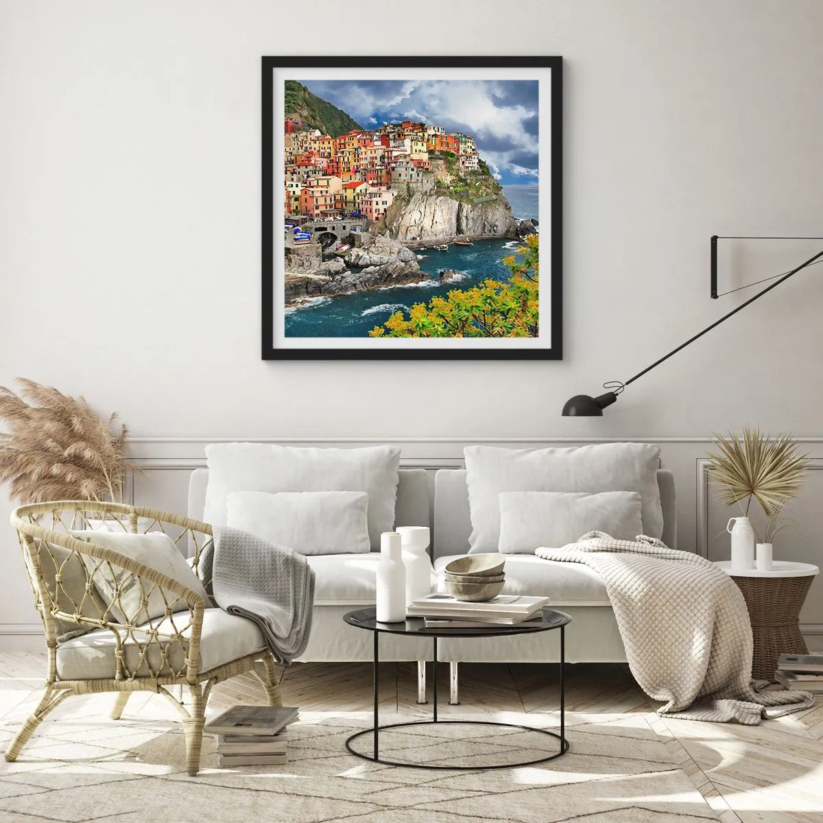 Plakat w czarnej ramie - Gromadka przytulona do skał - 40x40 cm