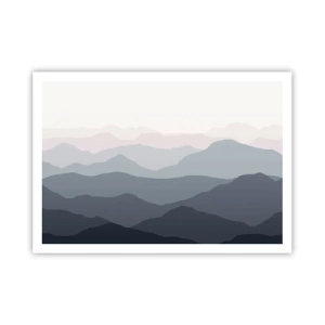 Plakat - Subtelne warstwy gór w odcieniach szarości i błękitu - 100x70cm - Fale gór - Nowoczesna dekoracja ścienna do salonu i sypialni ARTTOR