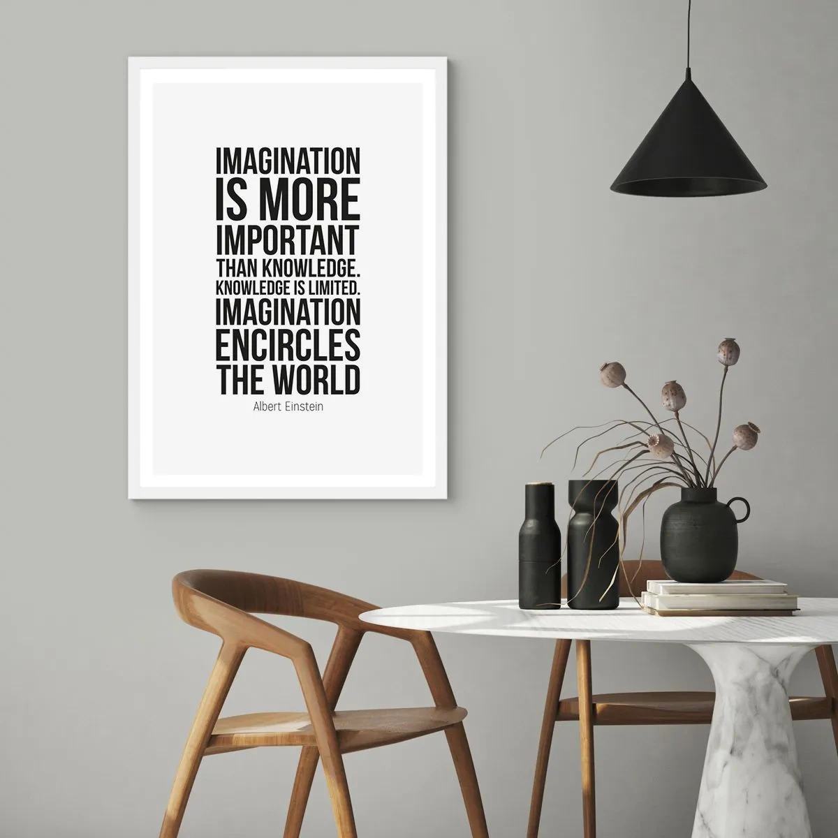Plakat w białej ramie - Einstein o mocy wyobraźni - 70x100 cm
