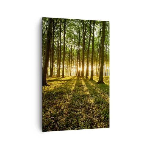 Obraz na płótnie - Zachodzące słońce w lesie liściastym - 80x120cm - Fotografia wszystkich wiosen - Nowoczesna dekoracja ścienna do salonu i sypialni ARTTOR