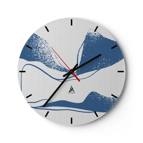 Zegar ścienny - Graficzna abstrakcja z błękitnymi skrzydłami na białym tle - 30x30cm - Abstrakcja uskrzydlona - Nowoczesna dekoracja ścienna do salonu, kuchni i sypialni ARTTOR
