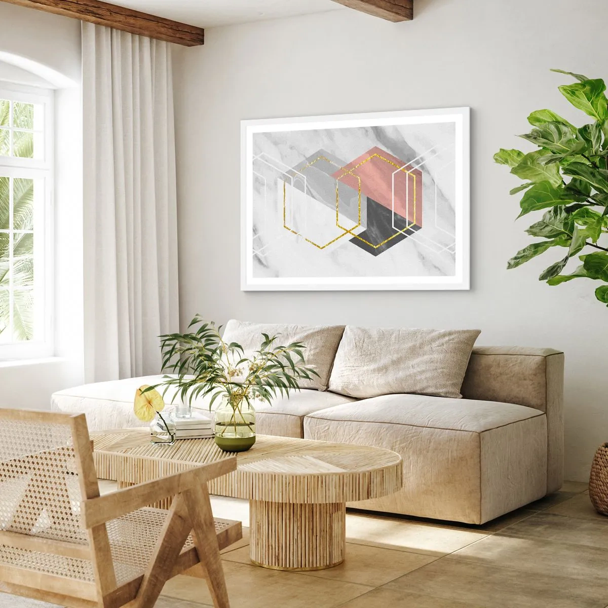 Plakat w białej ramie - Kompozycja łańcuchowa - 100x70 cm