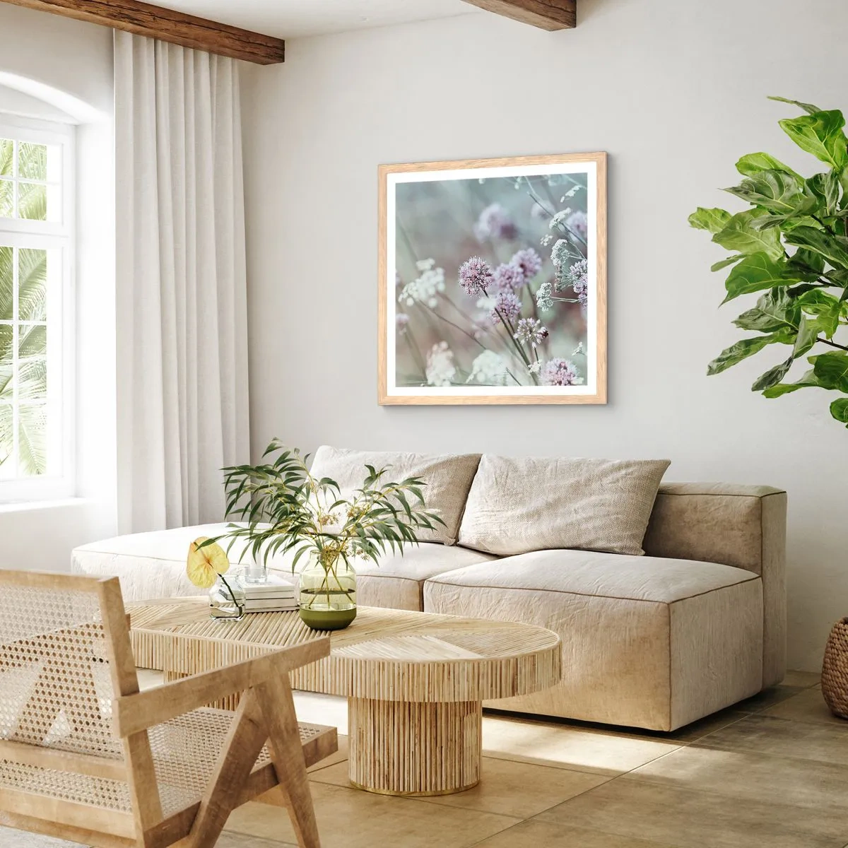 Plakat w ramie jasny dąb - Słodkie filigrany ziół - 30x30 cm